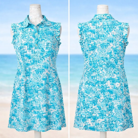 Lilly Pulitzer Silvia Dress Sway This Way Print Blue Turquoise Size Medium - Picture 2 of 6